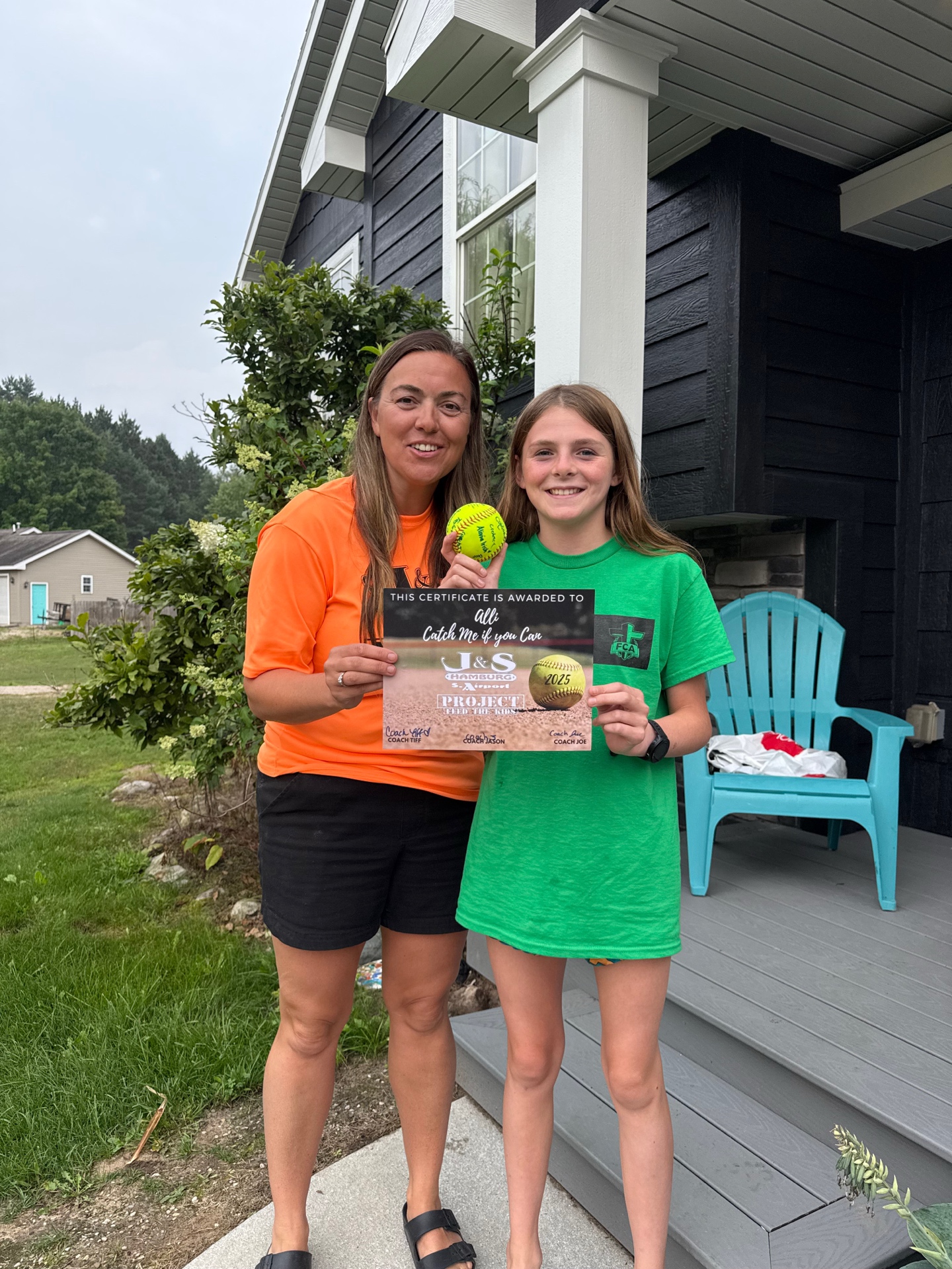 J&S Hamburg award certificate with softball player
